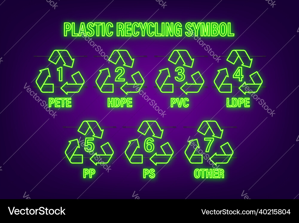 Recycle neon icon symbol plastic recycling Vector Image