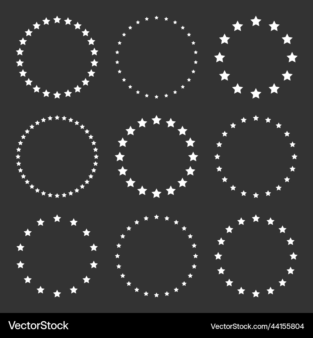 White stars of various sizes arranged in a circle White stars of various sizes arranged in a circle vector image