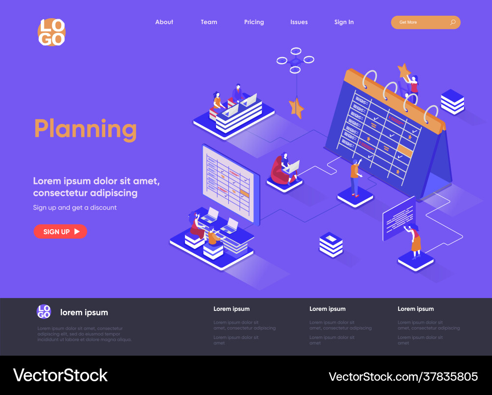 Isometrische Planung Landing Page Vektorbild