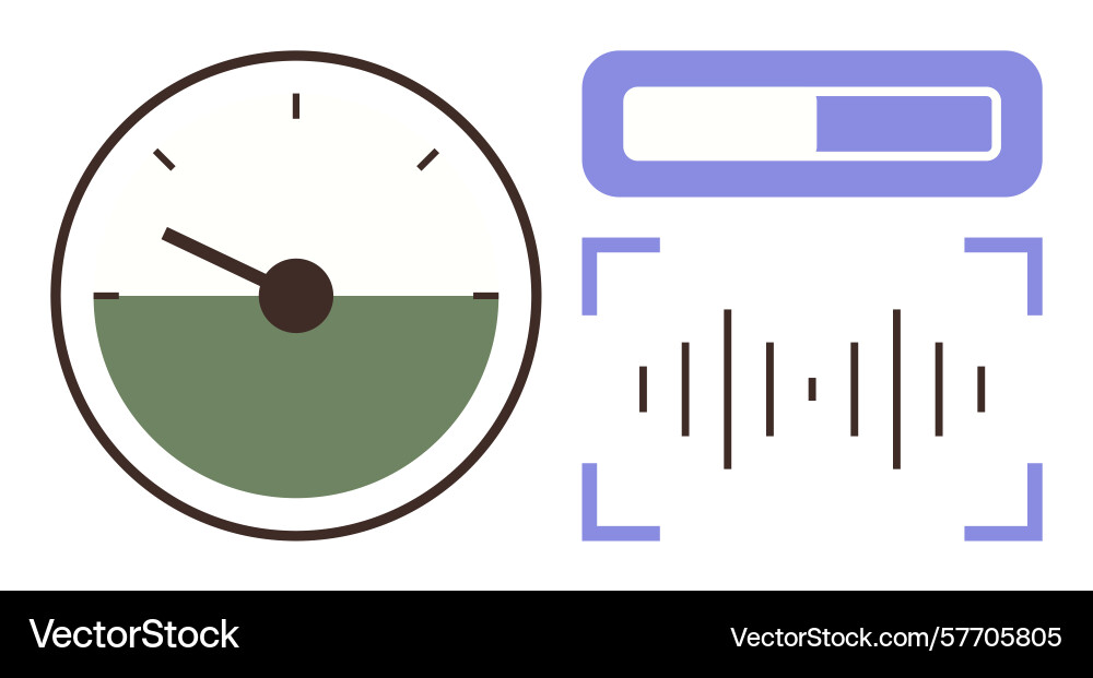 Speed gauge and audio waveform with progress bar Speed gauge and audio waveform with progress bar Vector Image