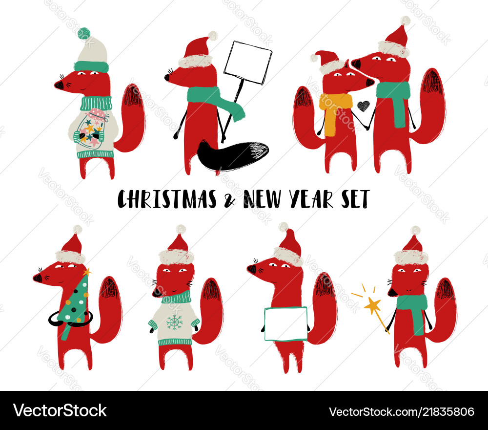 Christmas set with cute fox Christmas set with cute fox vector image