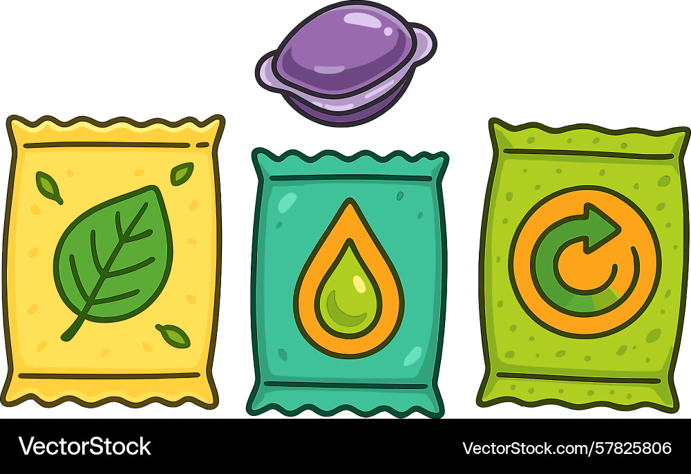 Collection of three colorful packets representing Vector Image