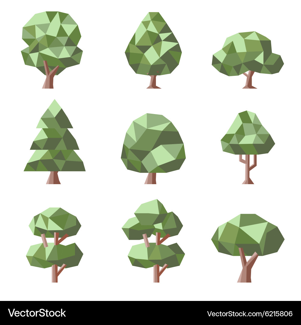 Low poly tree set Royalty Free Vector Image - VectorStock