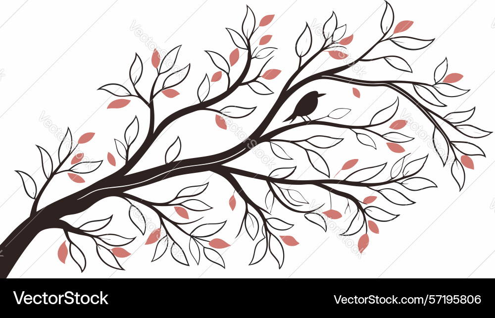 Rustic bare tree branch with bird design vector image