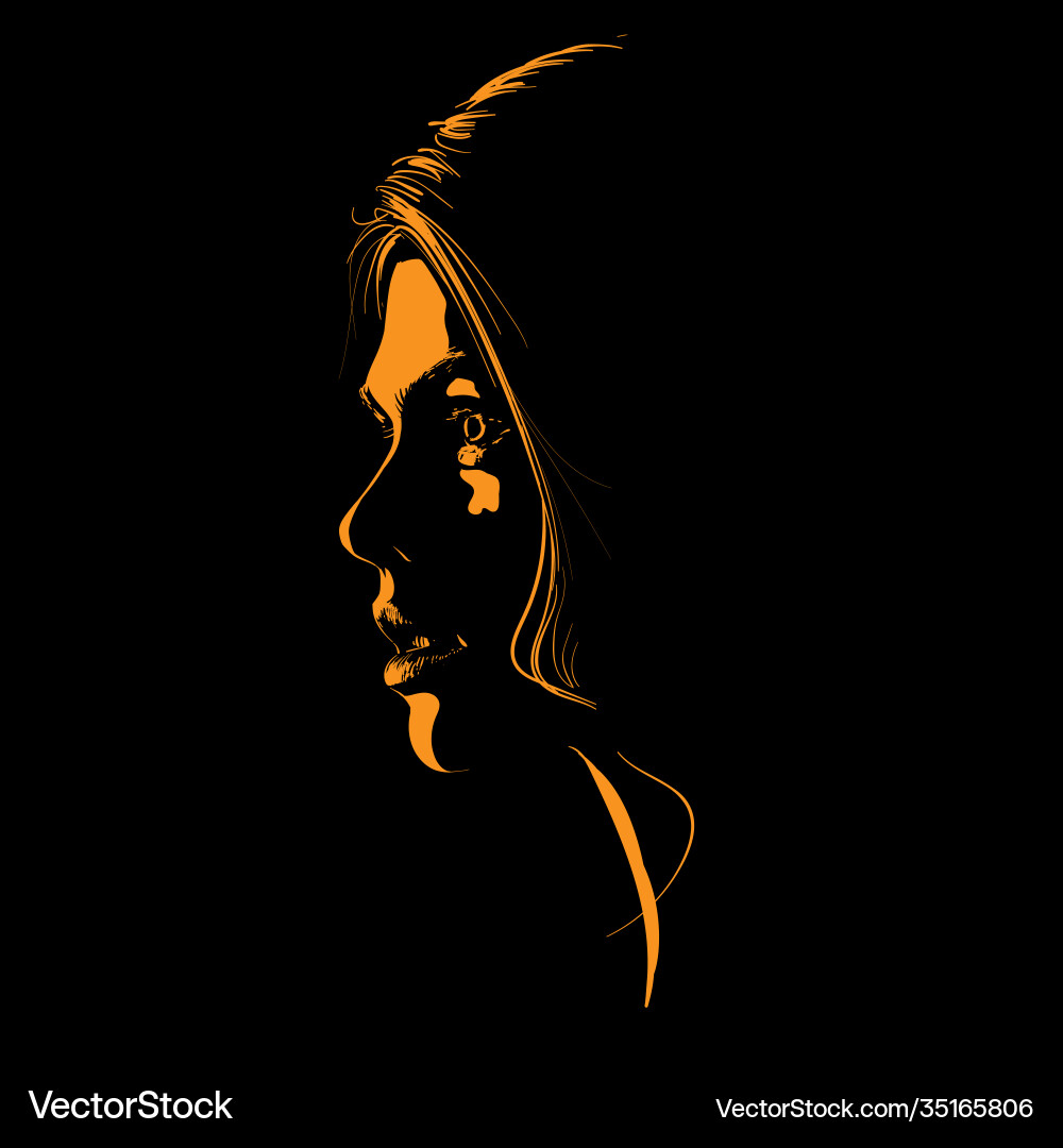 Schönheit Angst Frau Gesicht Silhouette Schönheit Angst Frau Gesicht Silhouette vektorbild