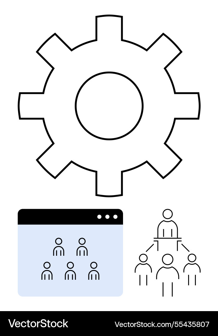 Gear with hierarchical network and browser window Gear with hierarchical network and browser window vector image
