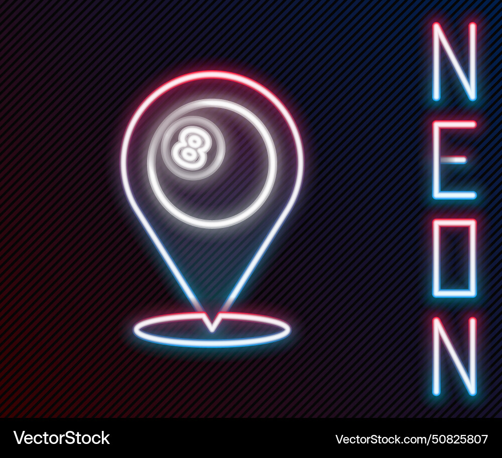 Glowing neon line map pointer with billiard pool Glowing neon line map pointer with billiard pool vector image