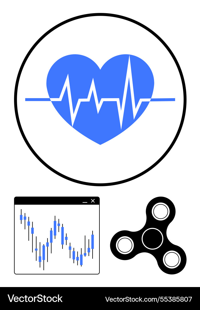 Heartbeat monitor with graph chart and fidget Heartbeat monitor with graph chart and fidget vector image
