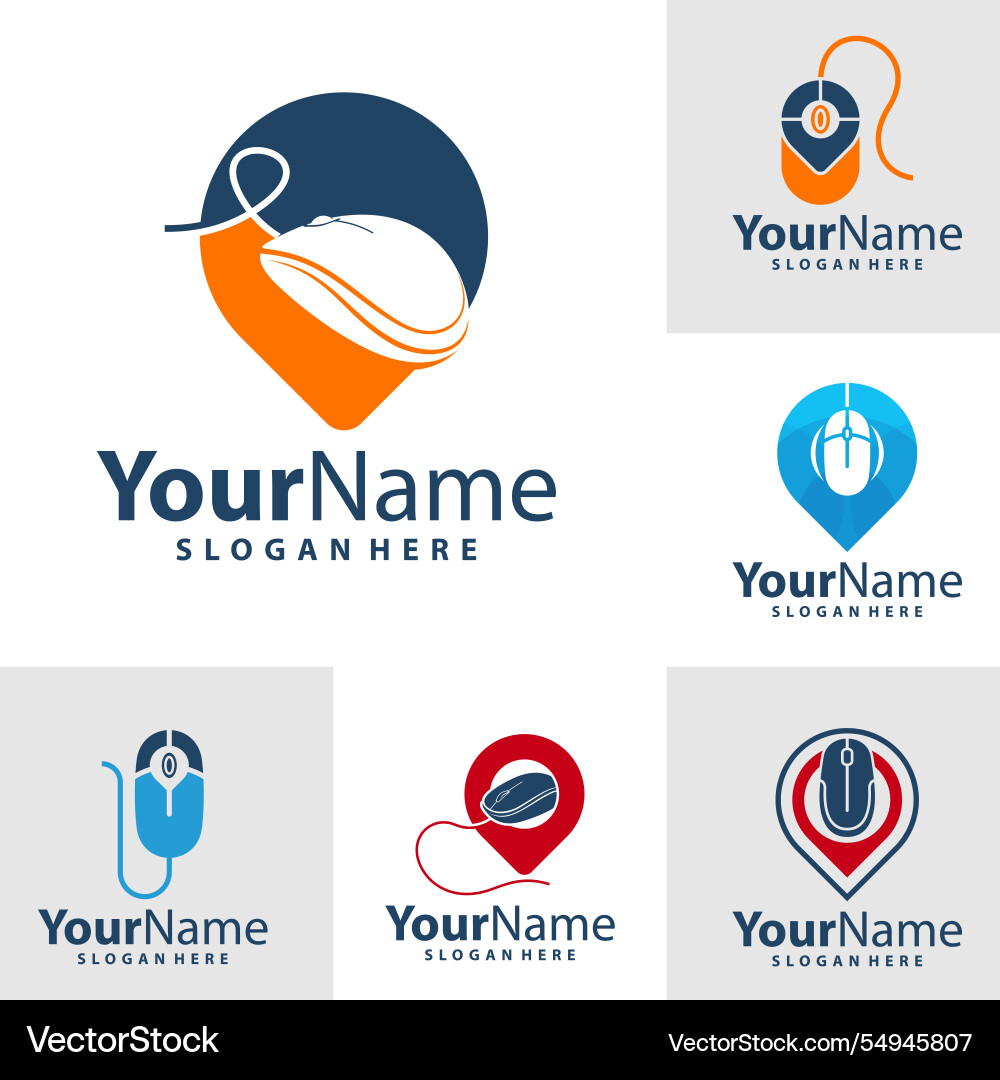 Set of computer mouse with point logo design vector image
