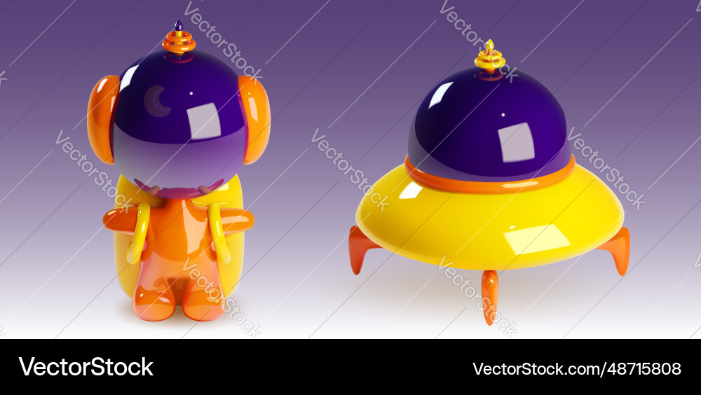 3d render astronaut and ufo element for space game Vector Image