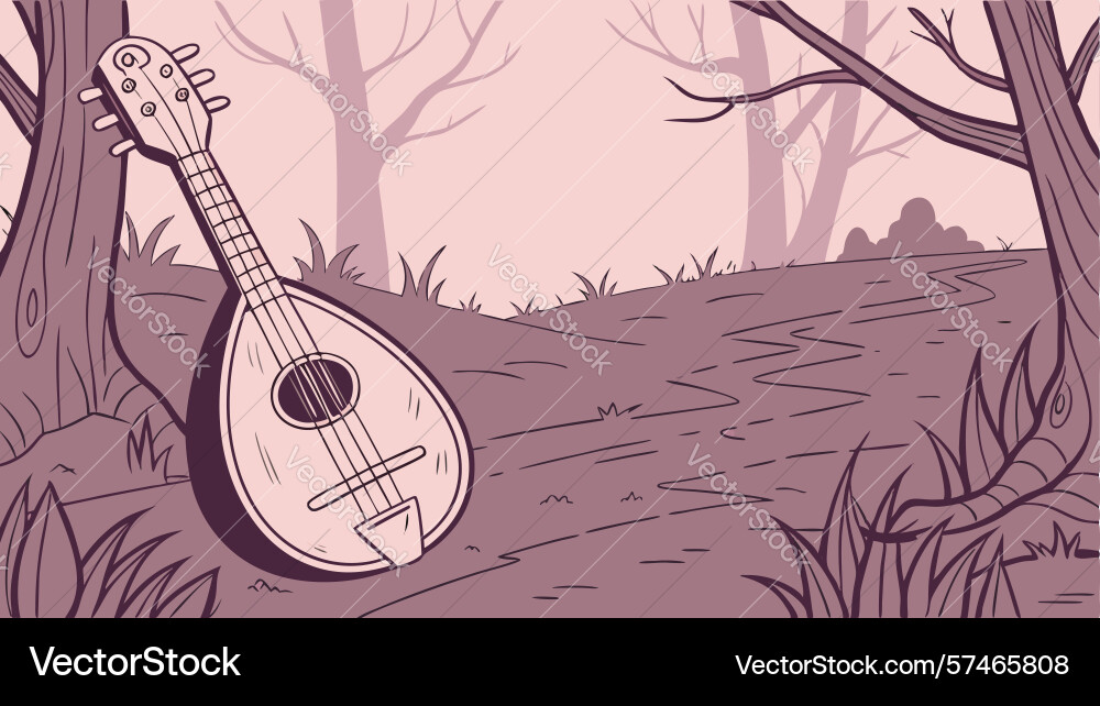 Ancient lute in tranquil forest setting design Vector Image