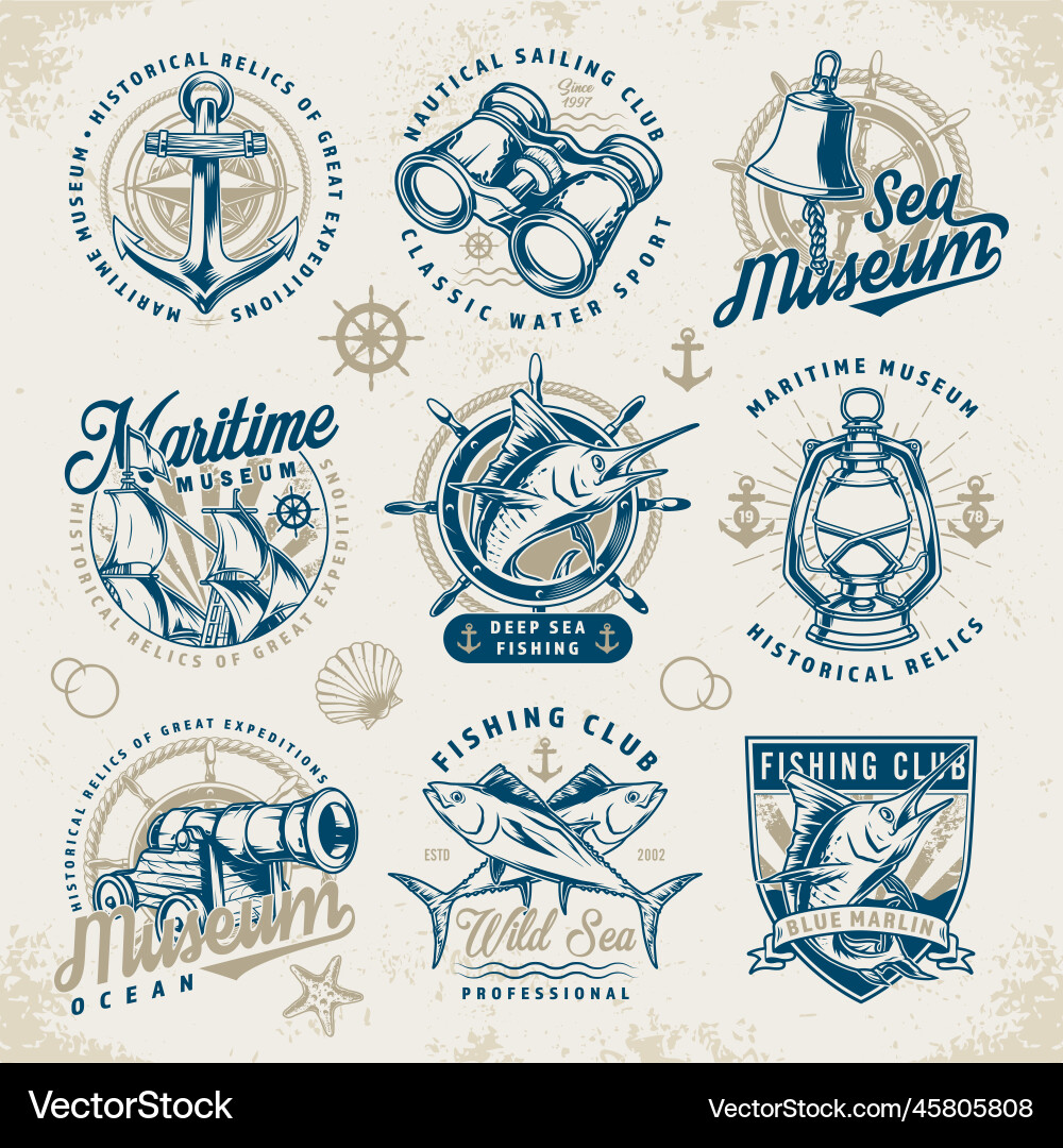 Meer Abenteuer Set Emblem bunt Meer Abenteuer Set Emblem bunt vektorbild