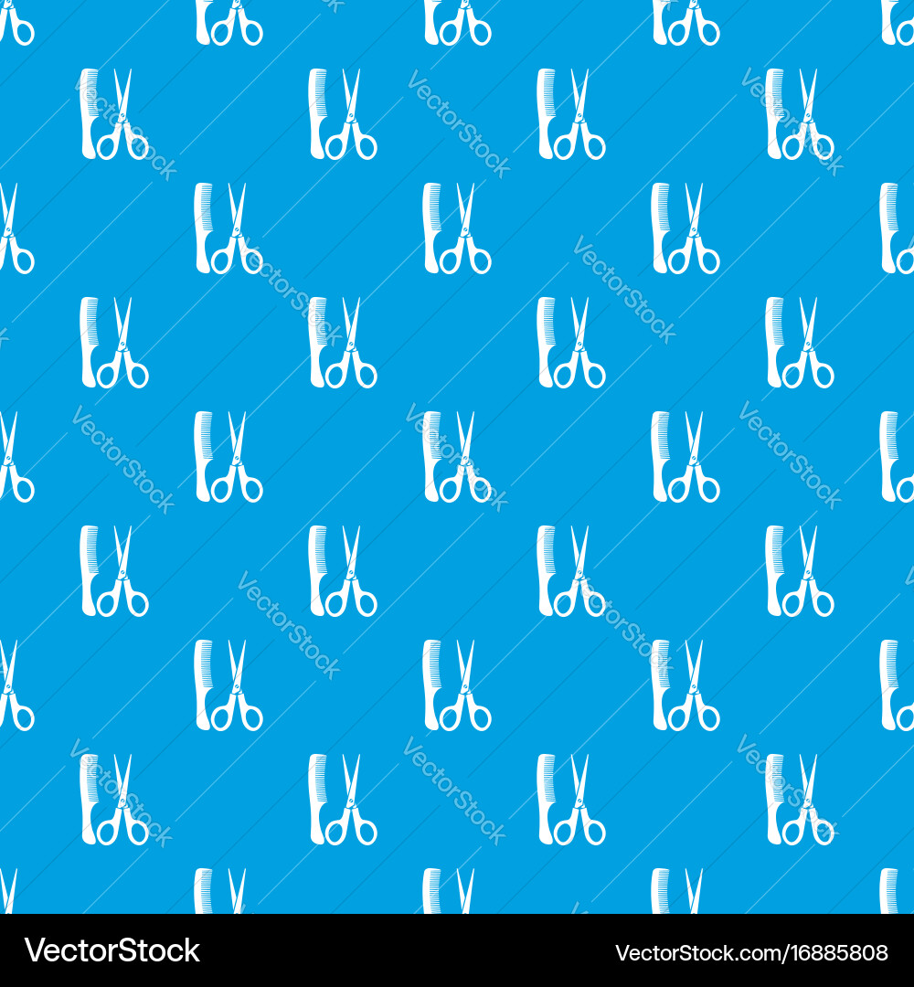 Scissors and comb pattern seamless blue vector image
