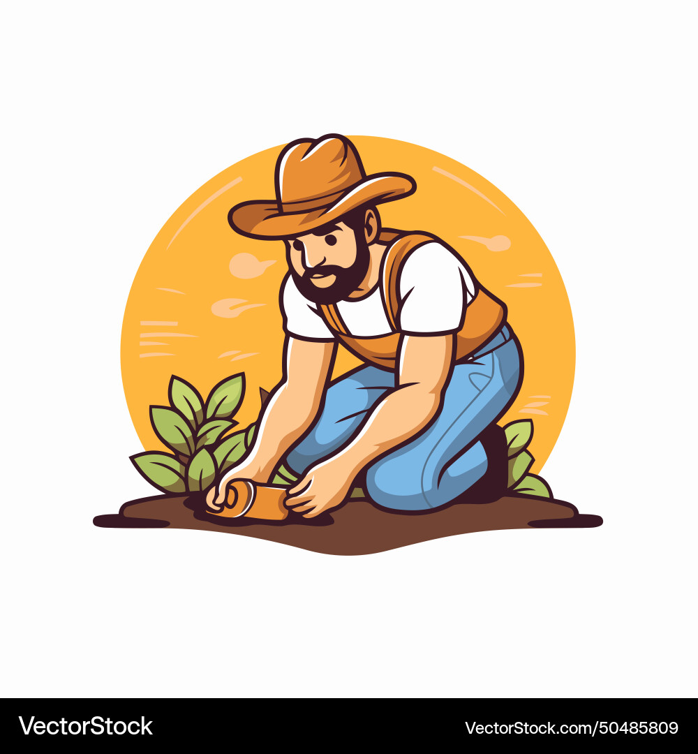 Gardener digging a hole in the ground Royalty Free Vector