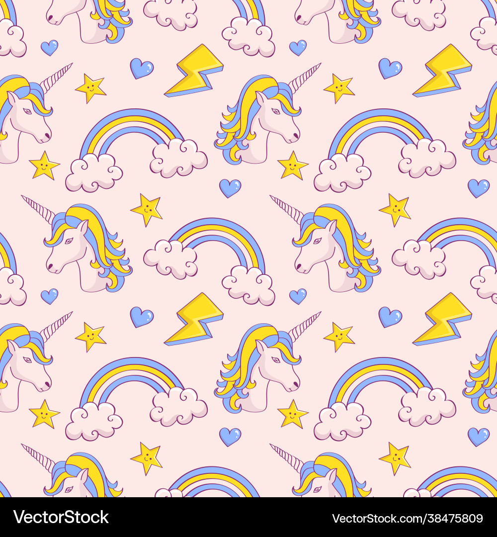 Seamless pattern with unicorns and rainbows Seamless pattern with unicorns and rainbows vector image