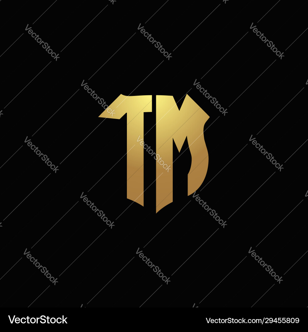 Tm logo monogram with gold colors and shield Vector Image