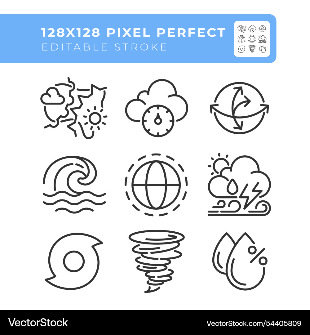 Weather related linear icons set Vector Image