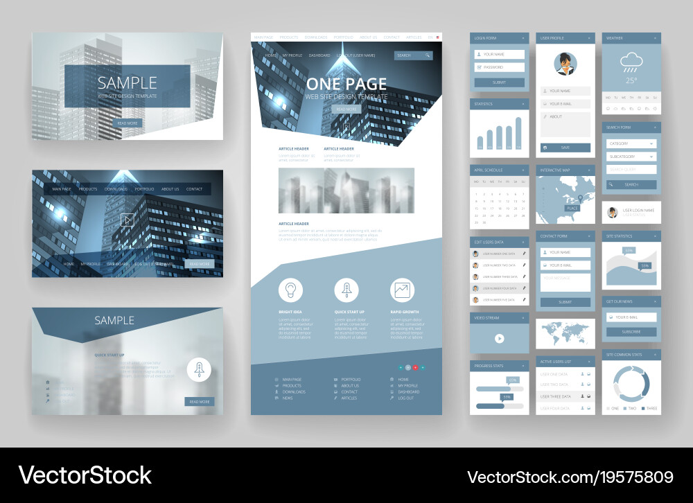 Website design template and interface elements vector image