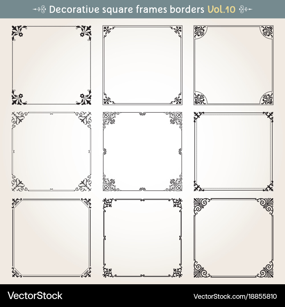 Elegant Square Frames & Borders Set Vector Image