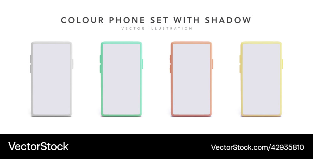 Set of colour 3d realistic phone with shadow Set of colour 3d realistic phone with shadow vector image