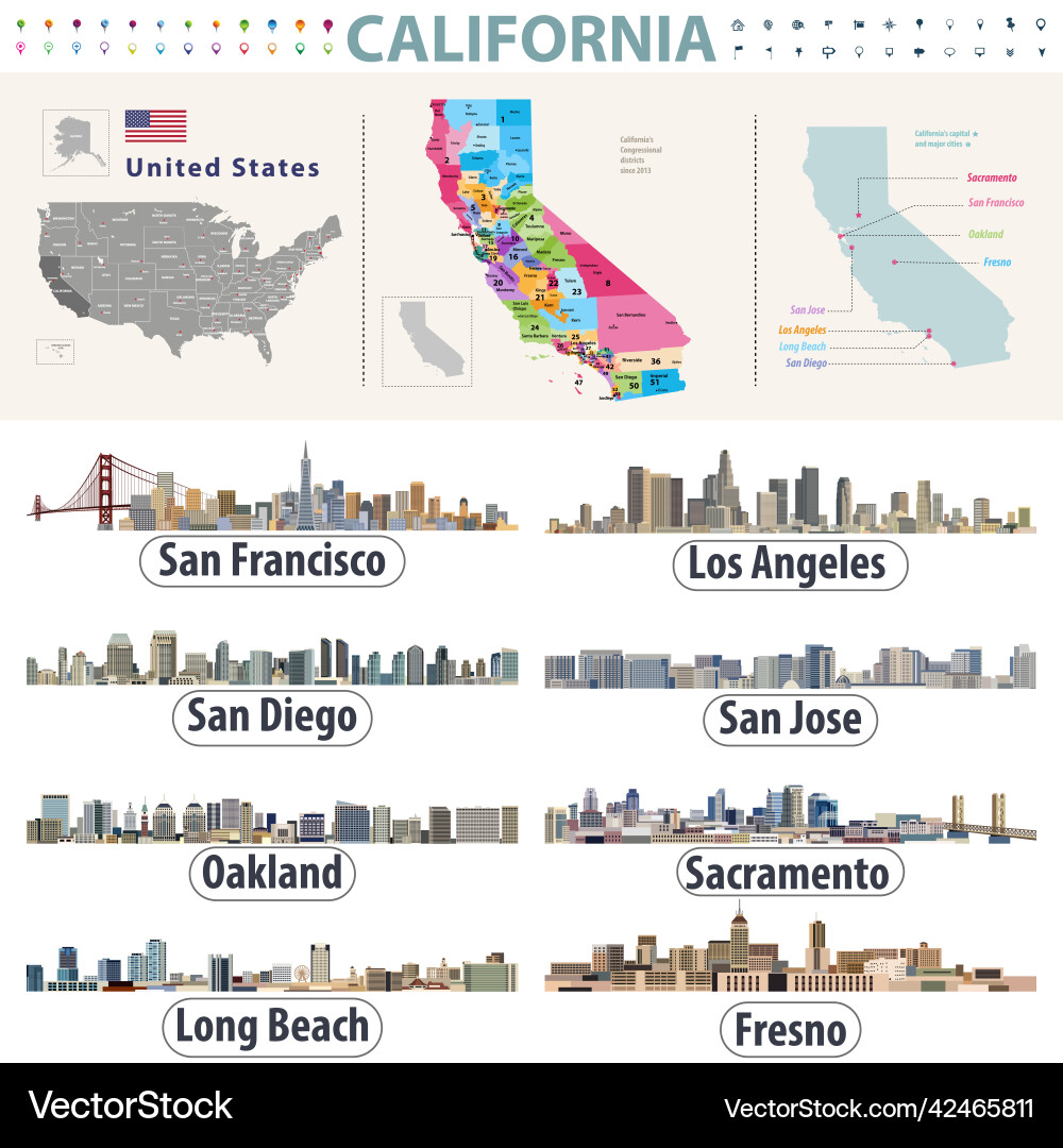 Detailed California County Map Vector Image