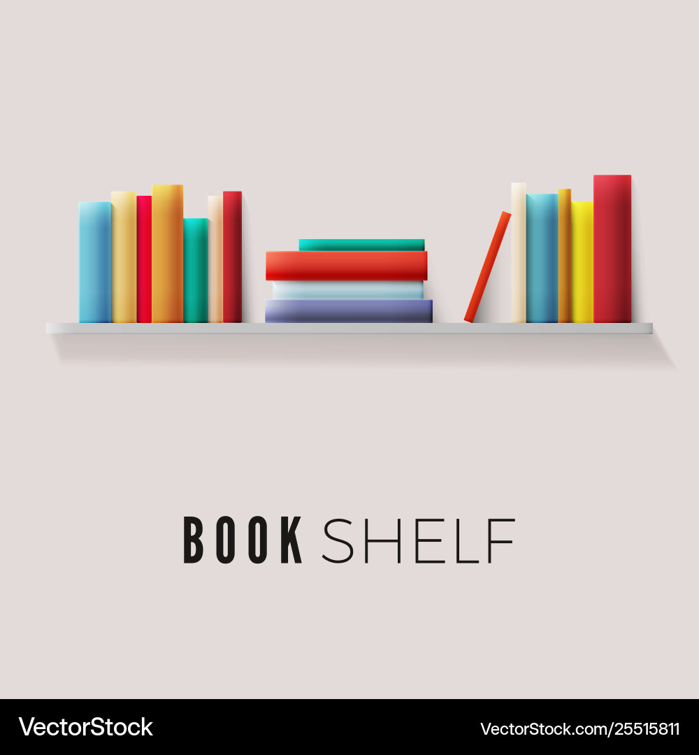 Retro Bookshelf with Stack of Books vector image