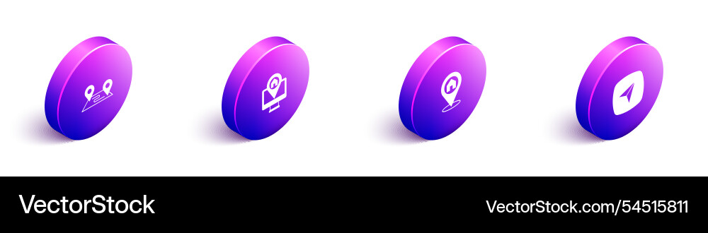 Set isometric route location monitor with map Set isometric route location monitor with map vector image