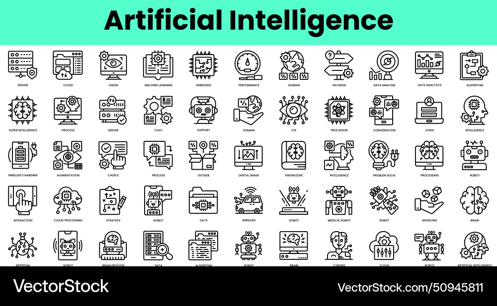 Set of artificial intelligence icons linear style Set of artificial intelligence icons linear style vector image