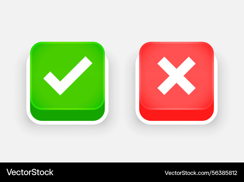 3d style tick and cross checkmark button icon vector image