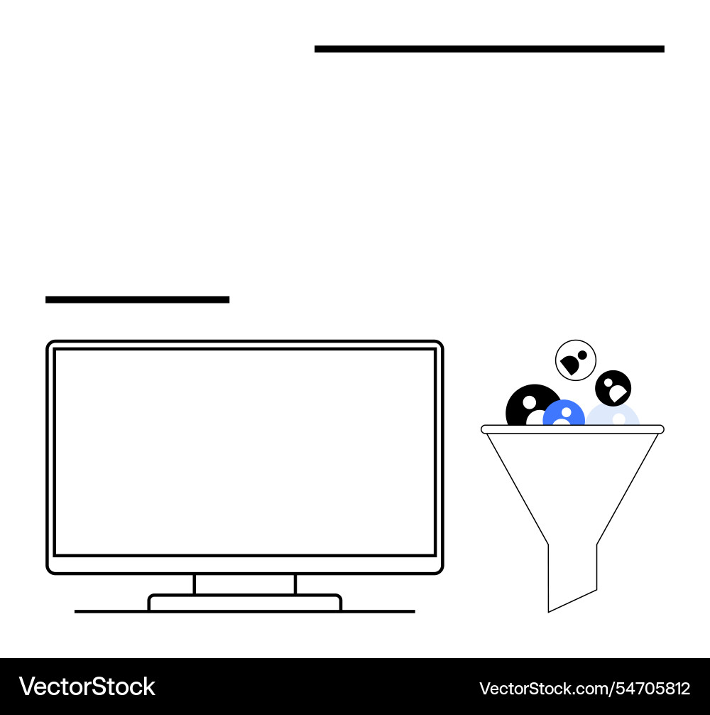 Data funnel filtering information into computer Data funnel filtering information into computer vector image