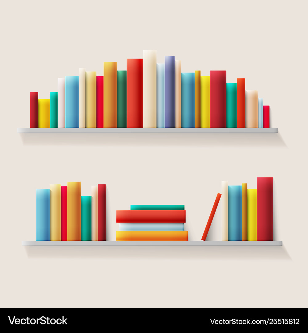 Library bookshelf with books spine in retro Library bookshelf with books spine in retro vector image