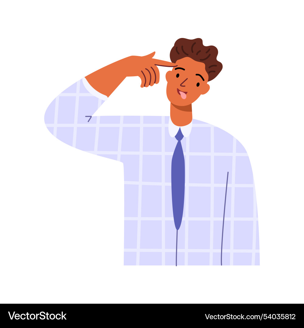 Man pointing to head with one finger gesture Man pointing to head with one finger gesture Vector Image
