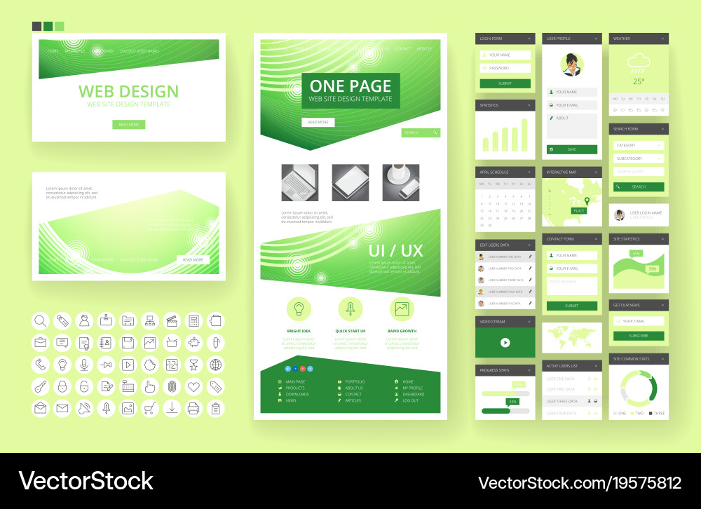 Website design template and interface elements vector image