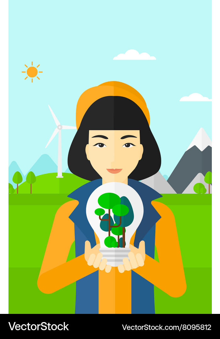 Woman with lightbulb and trees inside Vector Image