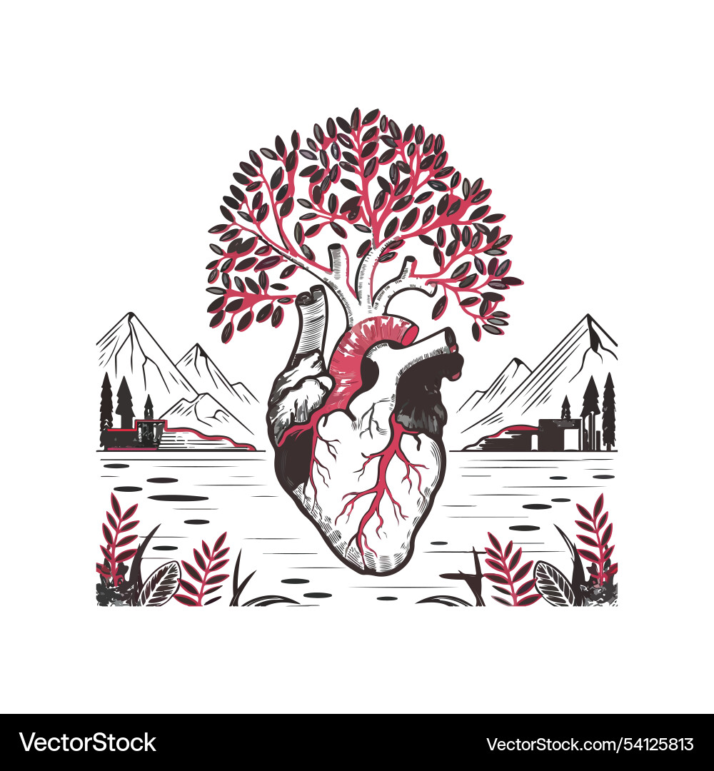 A line art of large tree with roots A line art of large tree with roots vector image