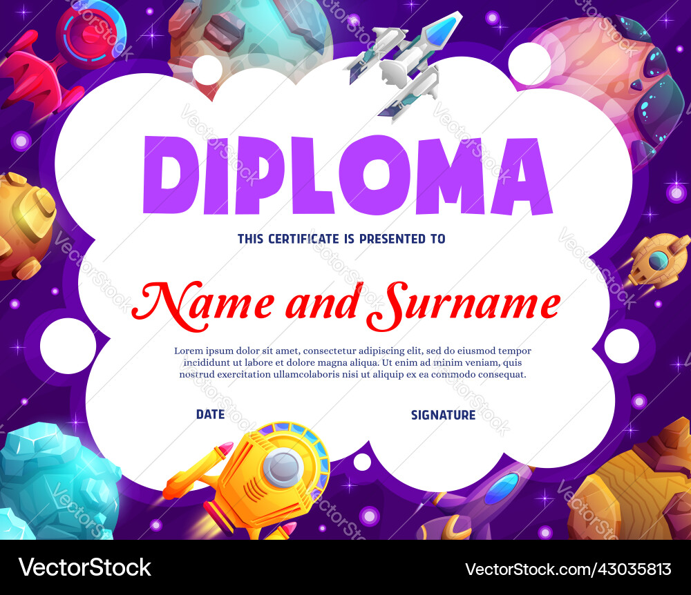 Kinder Diploma Cartoon Raumschiffe und Raumplaneten Kinder Diploma Cartoon Raumschiffe und Raumplaneten vektorbild