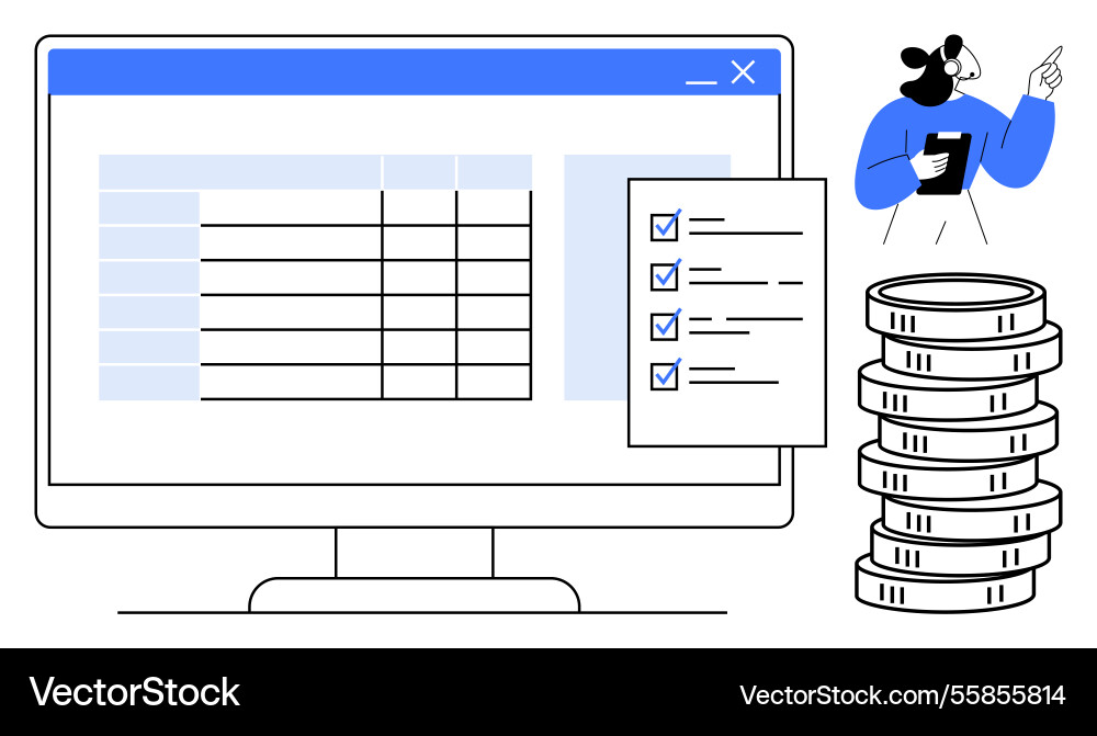 Digital spreadsheet review with checklist Digital spreadsheet review with checklist vector image