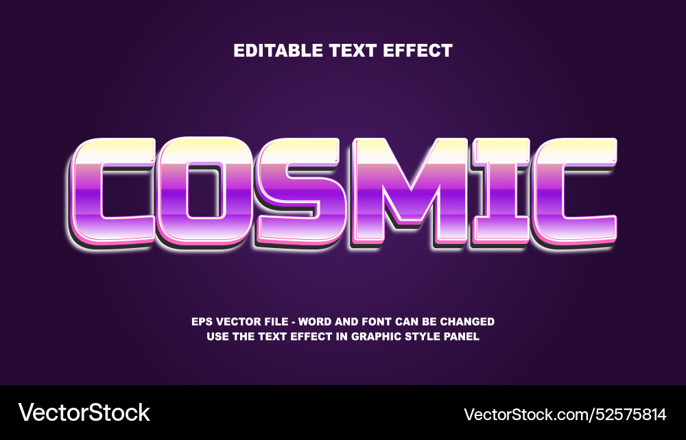 Editable text effect cosmic 3d template Vector Image