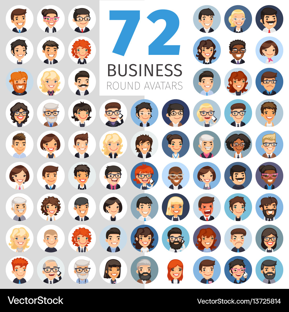 Flat businessmen round avatars big collection