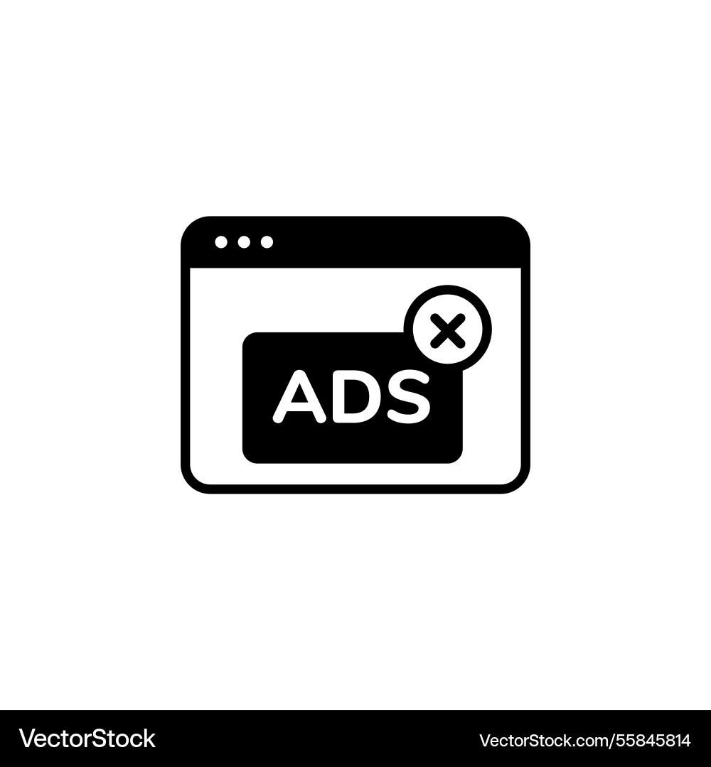 Online ad blocker icon with popup window and cross vector image
