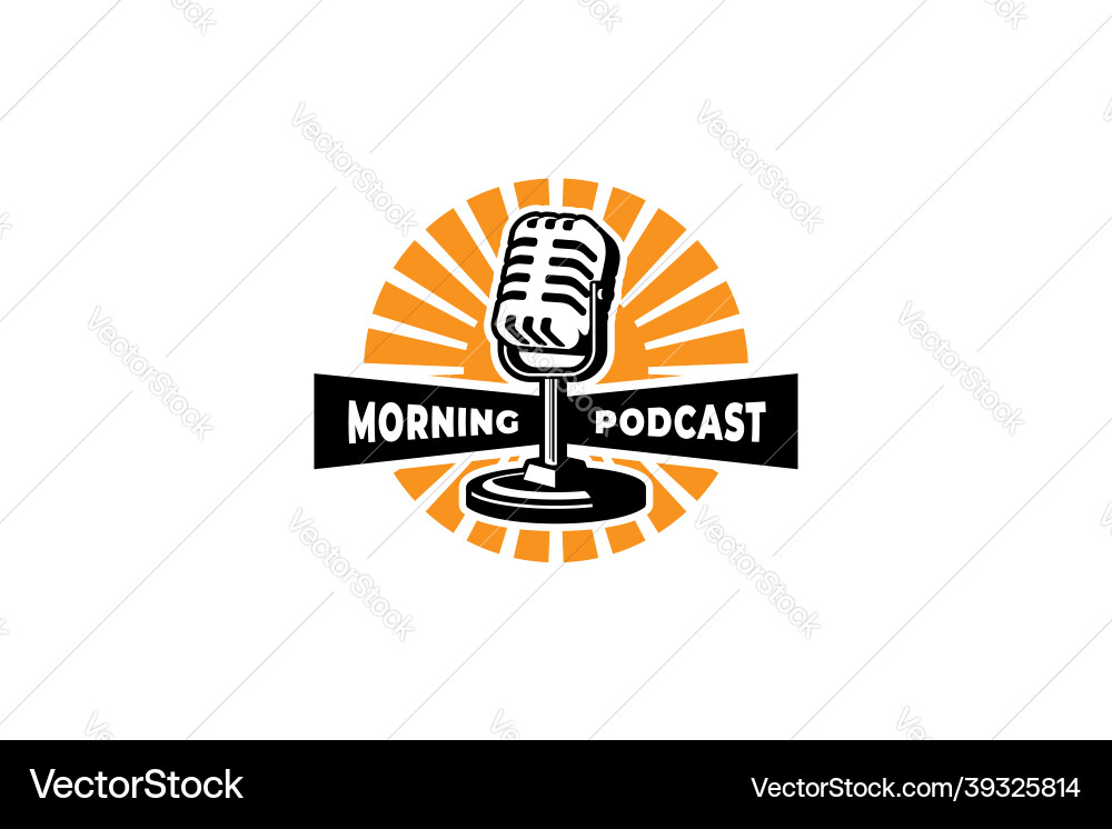 Sunrise Microphone Podcast Logo Vector Image