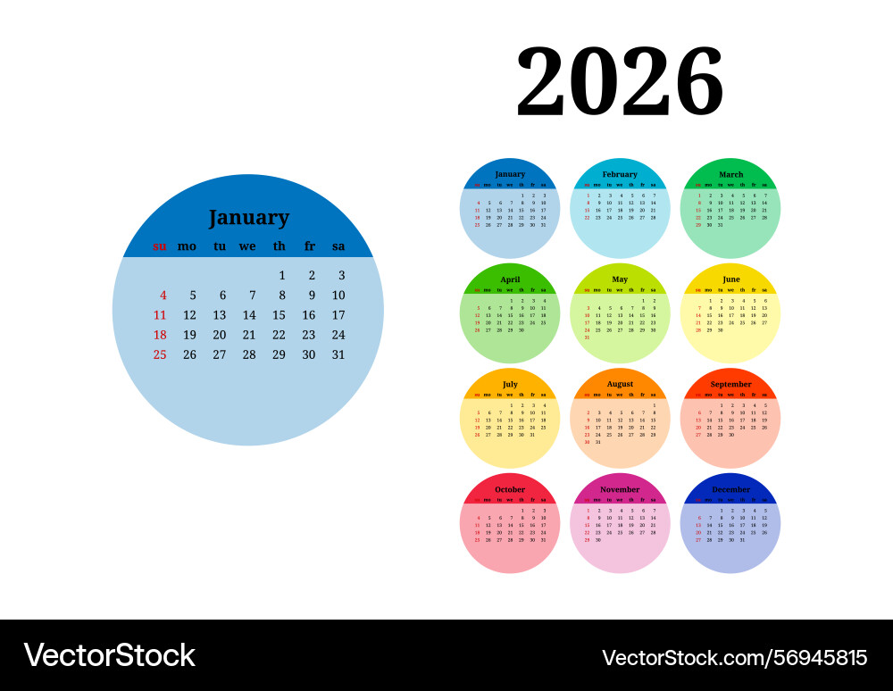 Calendar for 2026 isolated on a white background Vector Image