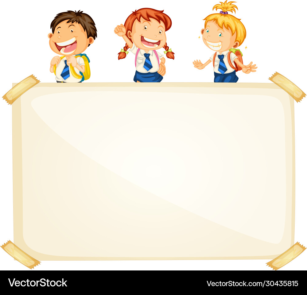 Frame template design with three happy students Frame template design with three happy students vector image