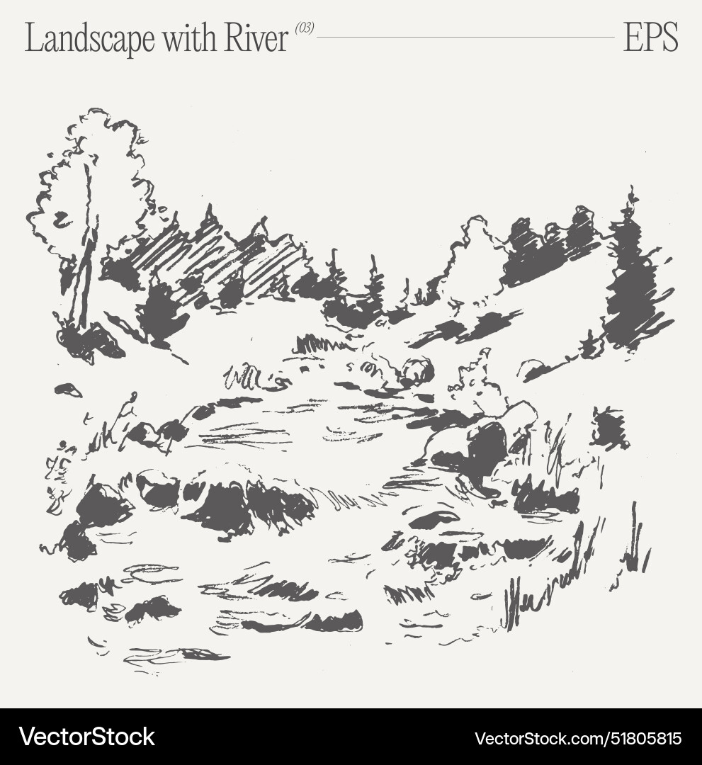 Landscape with trees and river on a slope Vector Image