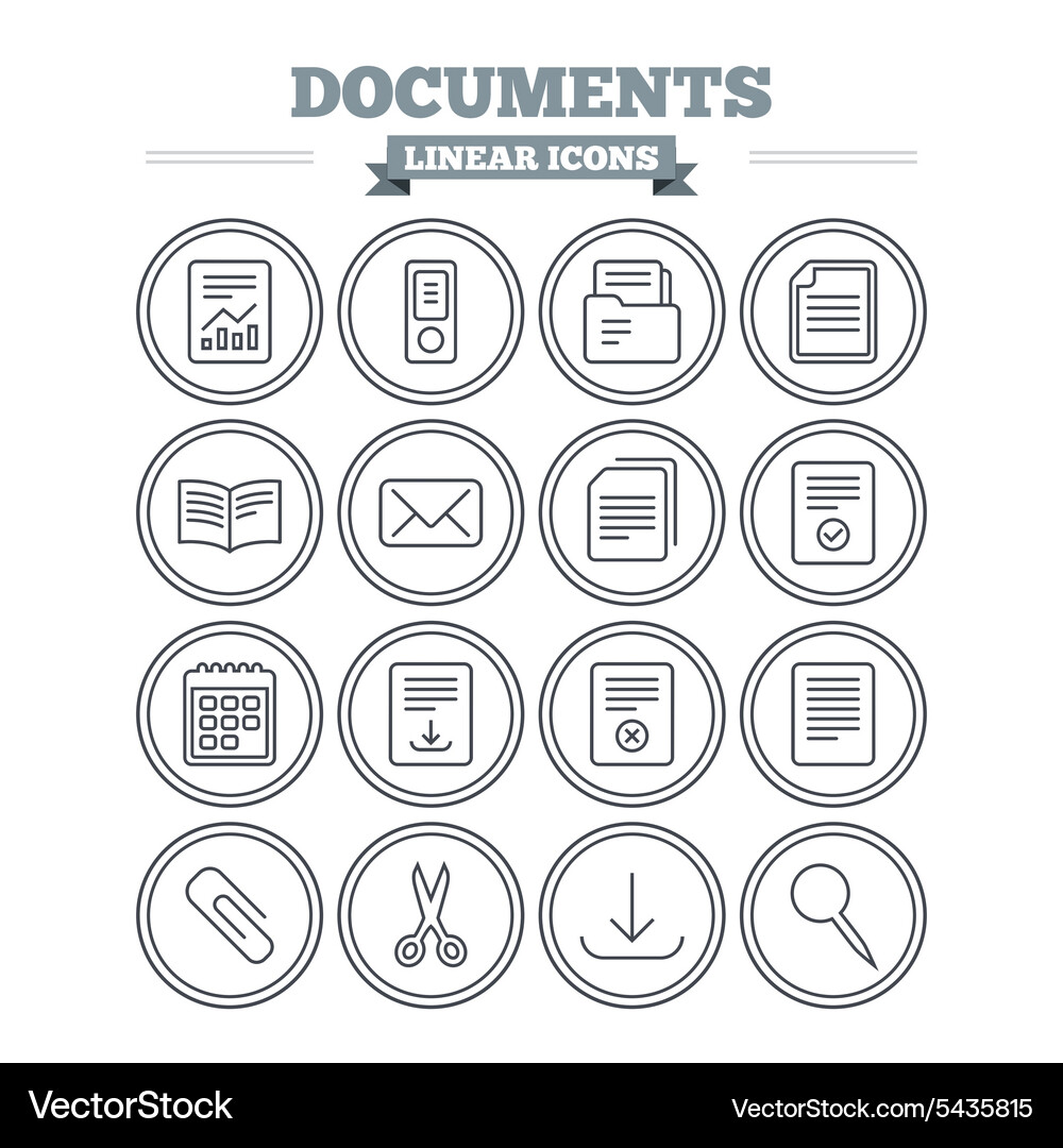 Linear Document Icons - Set of Signs Vector Image