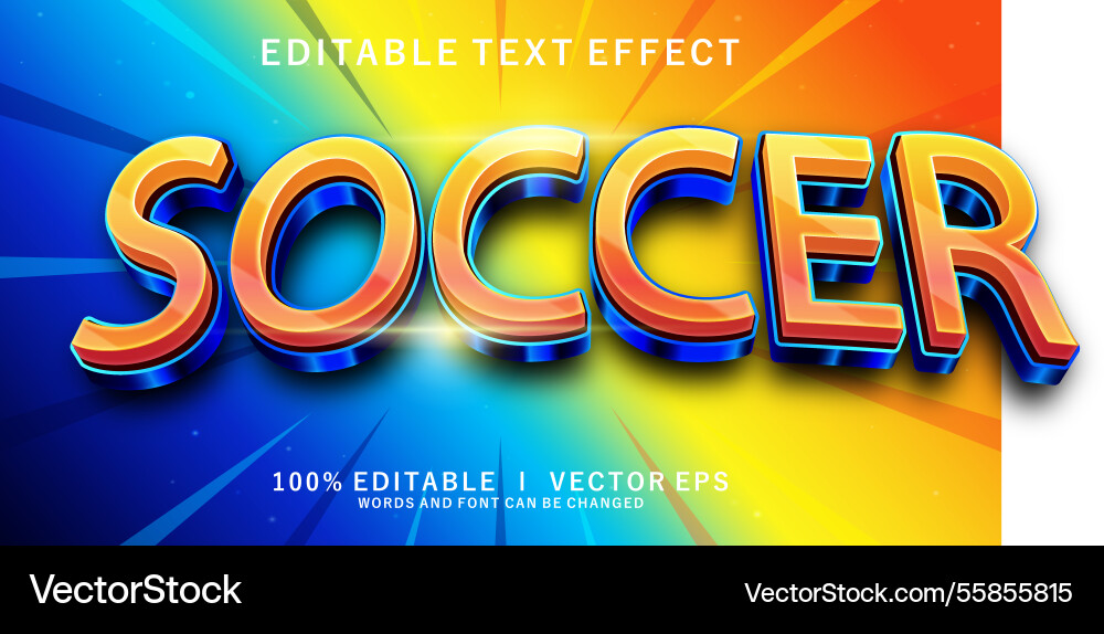 Soccer 3d text effect with modern style design Vector Image
