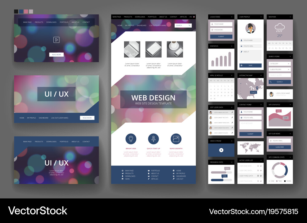 Website design template and interface elements Vector Image