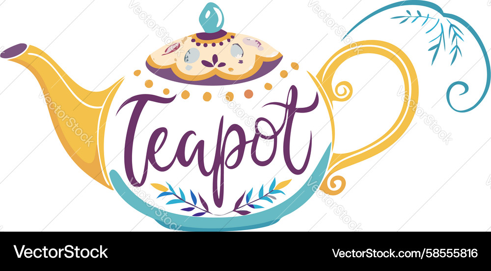 Charming Teapot with Script Text Vector Image