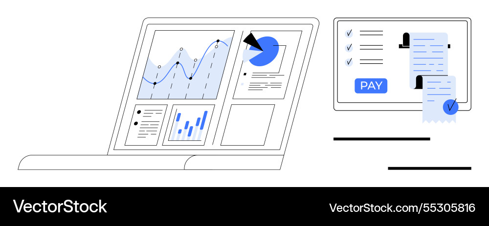 Digital dashboard with statistics and online vector image