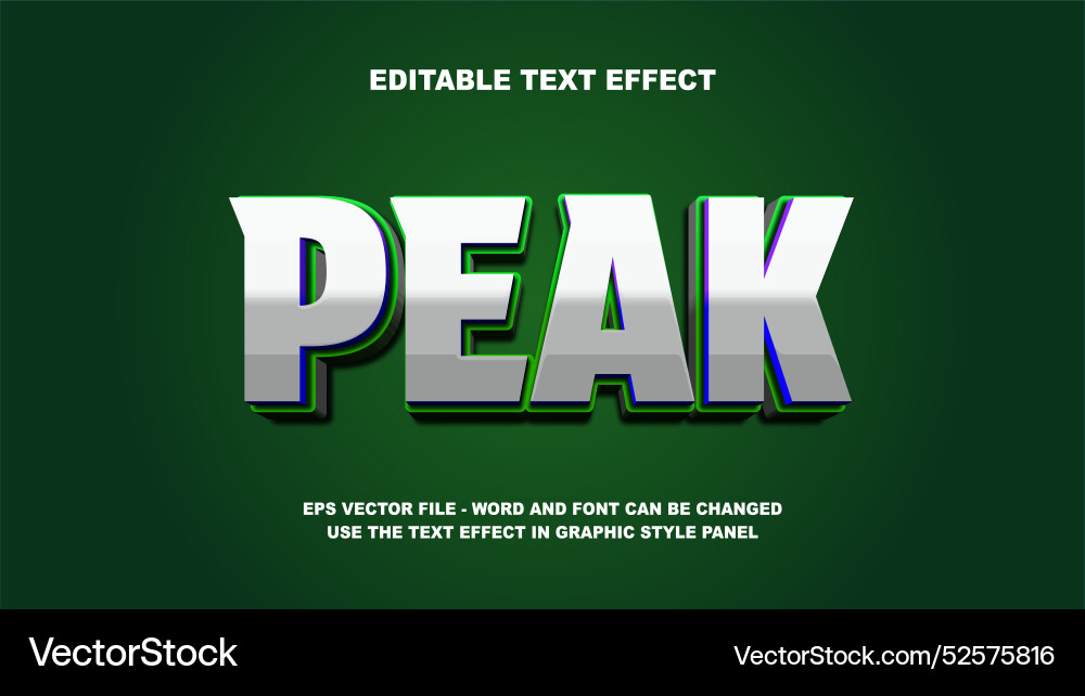 Editable text effect peak 3d template Vector Image